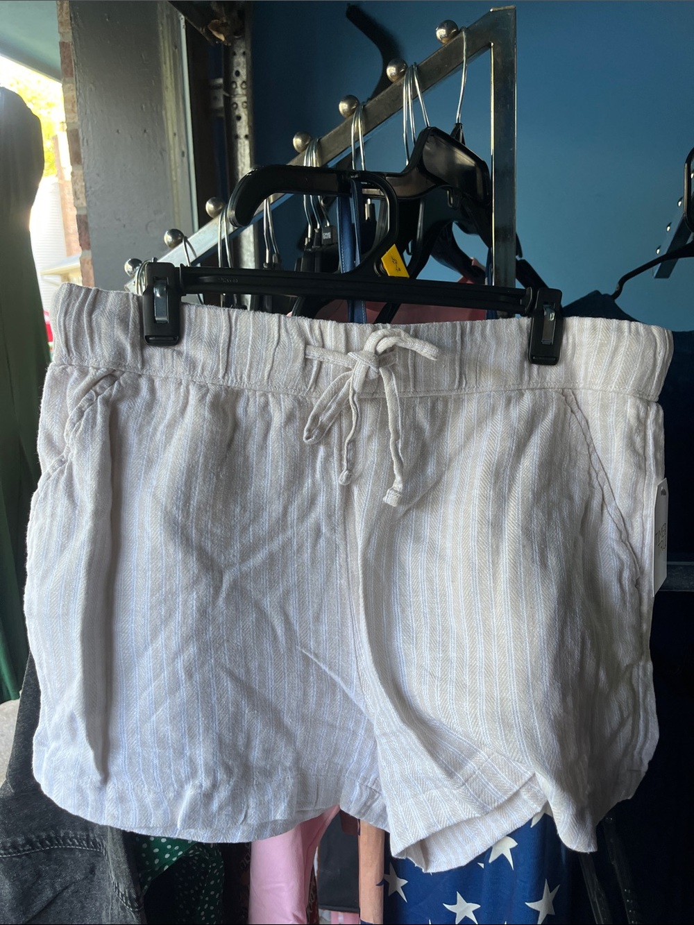 Light Blue Striped Women’s Drawstring Linen-Blend Shorts